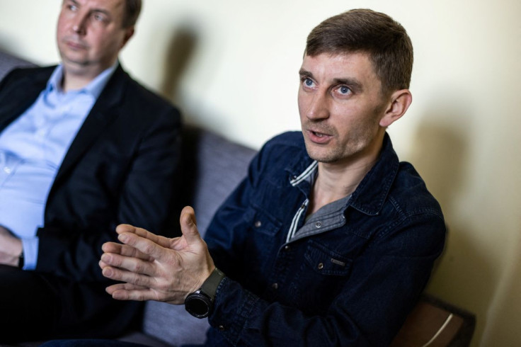 Sergiy Sklarenko, a Ukrainian veteran and lawyer, speaks during an interview with Reuters in Wroclaw, Poland February 12, 2022.