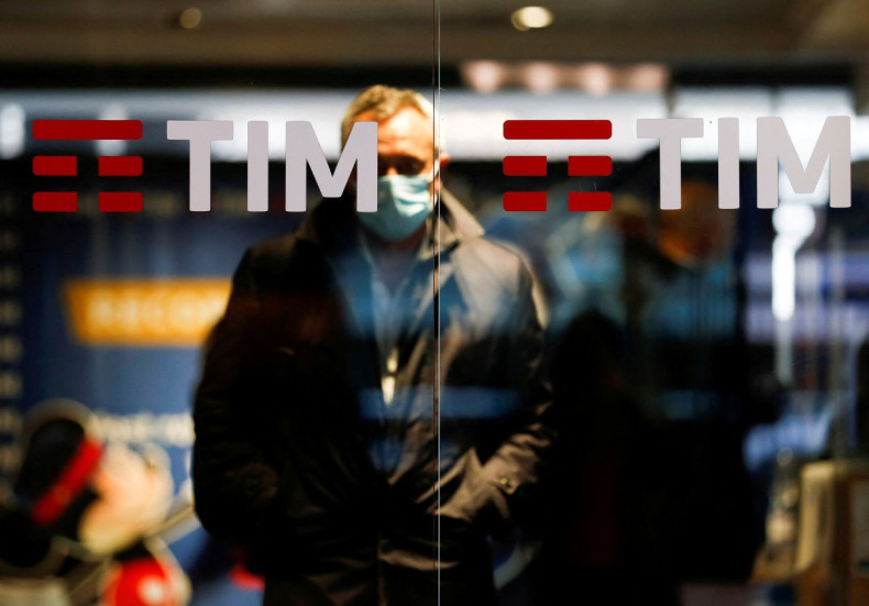 The Tim logo is seen at its headquarters in Rome, Italy November 22, 2021. 