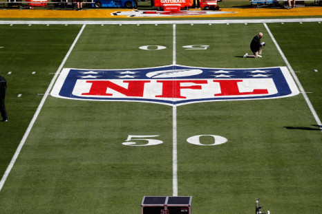 Feb 7, 2020; Tampa, FL, USA;  General view of the NFL Shield logo on the field before Super Bowl LV between the Tampa Bay Buccaneers and the Kansas City Chiefs at Raymond James Stadium.  Mandatory Credit: Kim Klement-USA TODAY Sports/File Photo