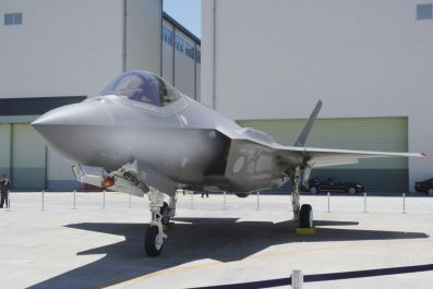 A Japan Air Self-Defense Force's F-35A stealth fighter jet is seen at the Mitsubishi Heavy Industries Komaki Minami factory in Toyoyama, Japan