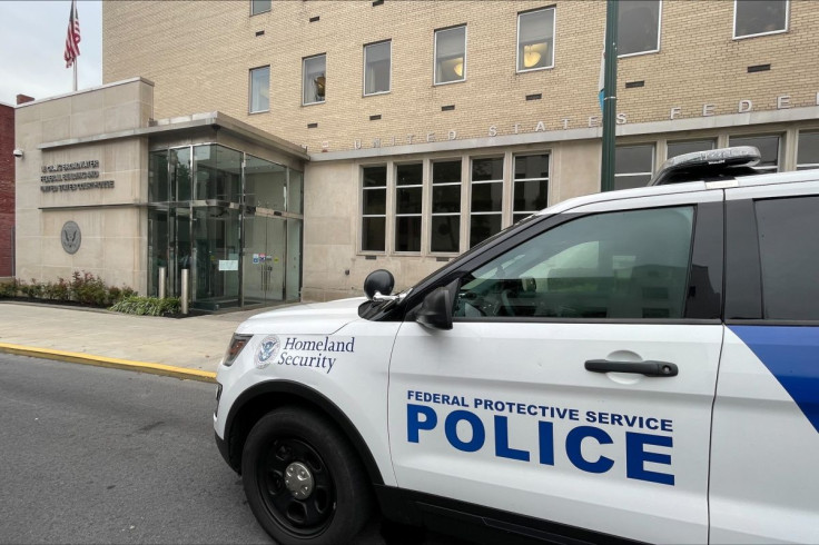 A Federal Protection Service vehicle is seen parked outside the federal courthouse where former U.S. Navy engineer Jonathan Toebbe and his wife Diana face their first court hearing on charges that they attempted to sell secrets about nuclear submarines to