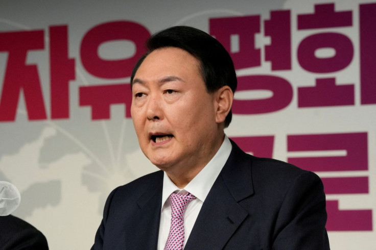 Yoon Suk-yeol, the presidential election candidate of South Korea's main opposition People Power Party (PPP), speaks during a news conference at the party's headquarters in Seoul, South Korea January 24, 2022. Ahn Young-joon/ Pool via 