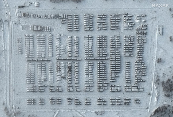 A satellite image shows the overview of a battle group vehicle park in Yelnya, Russia, January 19, 2022. Picture taken January 19, 2022. 2022 Maxar Technologies/Handout via REUTERS