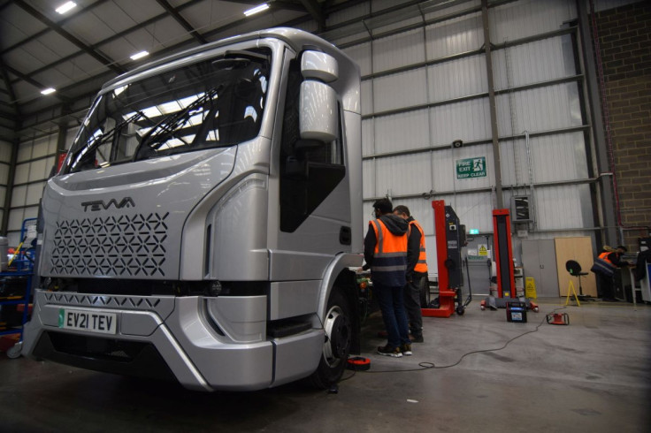 Engineers at electric maker Tevva work on a pre-production prototype truck at the startup's UK plant in Tilbury, Britain, January 14, 2022.