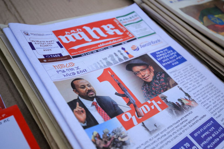 Ethiopiaâs Prime Minister Abiy Ahmed and leader of the Tigray People's Liberation Front (TPLF) party Debretsion Gebremichael are pictured on the Maleda Local News papers, showing the conflict marking one year, in Addis Ababa, Ethiopia, November 3, 2021.