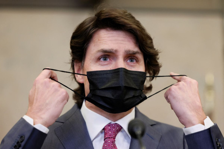 Canada's Prime Minister Justin Trudeau takes part in a news conference on Parliament Hill in Ottawa, Ontario, Canada February 14, 2022. 