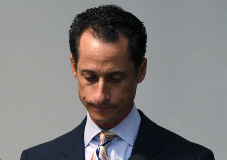 U.S. Rep. Anthony Weiner pauses as he announces that he will resign from the United States House of Representatives during a news conference in Brooklyn, New York