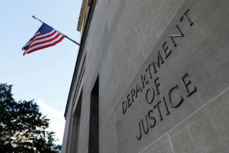 Signage is seen at the United States Department of Justice headquarters in Washington, D.C., U.S., August 29, 2020. 