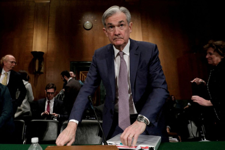 Federal Reserve Board Chair Jerome Powell leaves after a Senate Banking Committee hearing on the Semiannual Monetary Policy Report to the Congress on Capitol Hill in Washington, U.S., February 12, 2020.