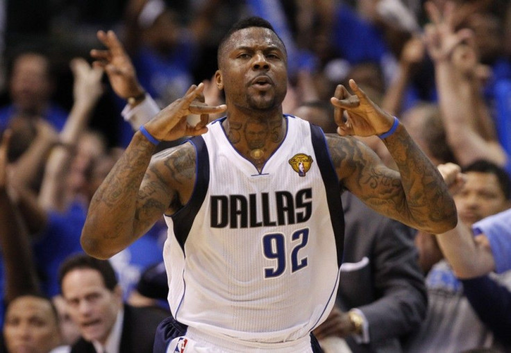 Dallas Mavericks&#039; DeShawn Stevenson celebrates a three pointer against the Miami Heat during Game 4 of the NBA Finals basketball series in Dallas, June 7, 2011.