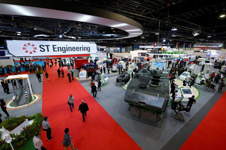 A view of the ST Engineering pavilion at the Singapore Airshow being held at the Changi Exhibition Centre in Singapore, February 15, 2022.