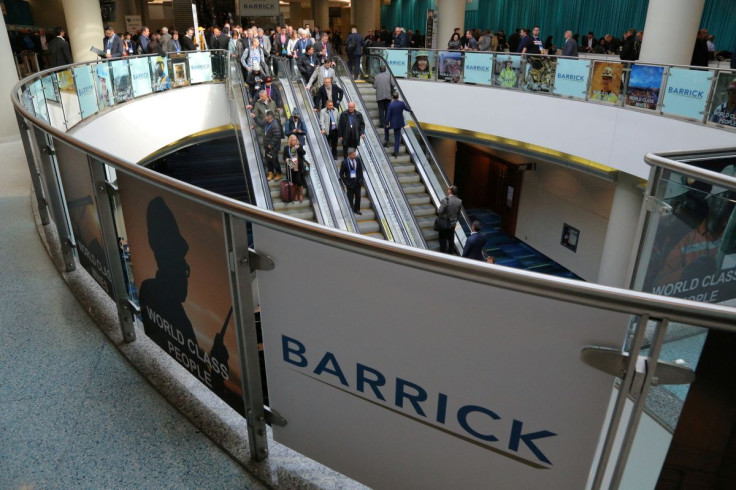 The logo of sponsor Barrick Gold Corporation is seen as visitors arrive at the Prospectors and Developers Association of Canada (PDAC) annual convention in Toronto, Ontario, Canada March 4, 2019. 