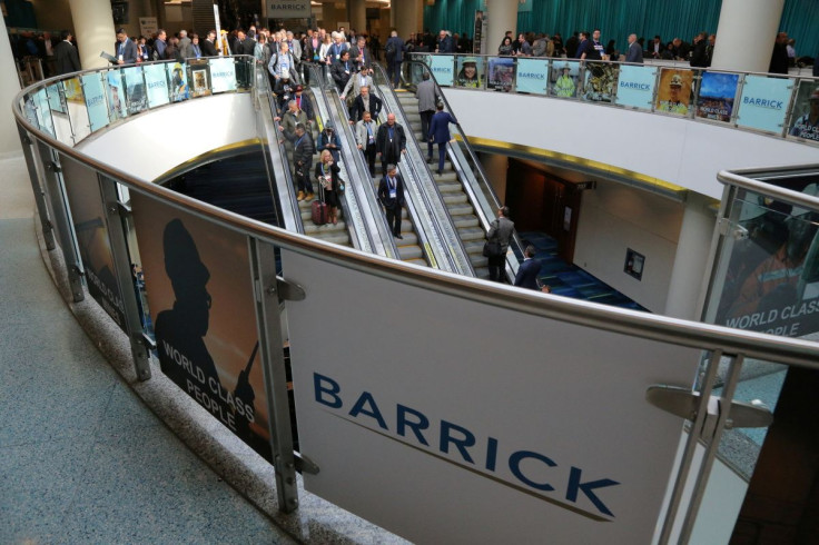 The logo of sponsor Barrick Gold Corporation is seen as visitors arrive at the Prospectors and Developers Association of Canada (PDAC) annual convention in Toronto, Ontario, Canada March 4, 2019.