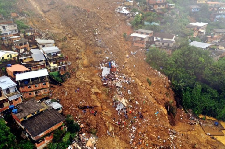 An areial view of the flood damage in Petropolis, Brazil is seen February 16, 2022