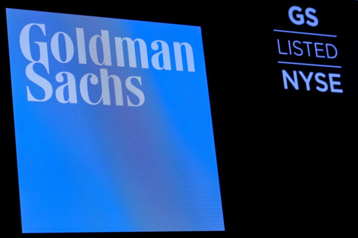 The ticker symbol and logo for Goldman Sachs is displayed on a screen on the floor at the New York Stock Exchange (NYSE) in New York, U.S., December 18, 2018.