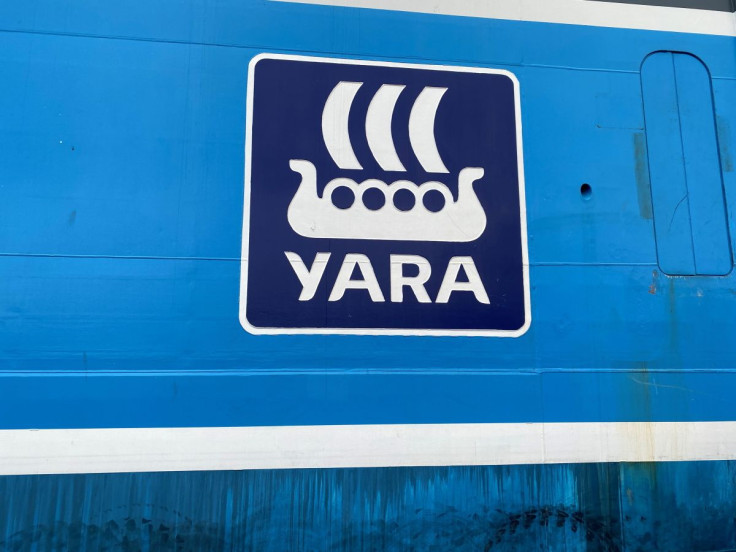 The Yara International company logo is seen on Yara Birkeland, the world's first fully electric and autonomous container vessel, in Oslo, Norway November 19, 2021. 