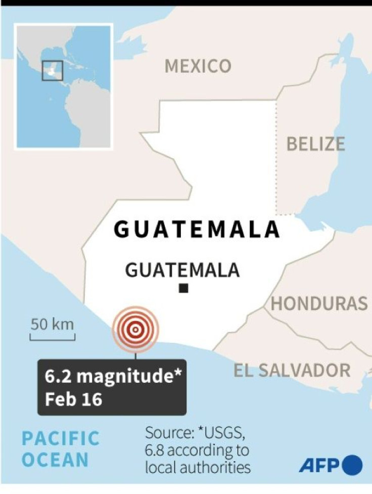 Map of Guatemala locating the epicenter of a 6.2-magnitude quake on February 16, 2022