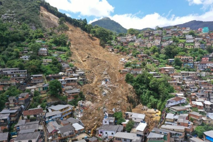 Aerial view after a mudslide in Petropolis, Brazil on February 17, 2022, during the second day of rescue operations