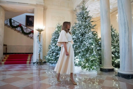 Then US first lady Melania Trump toured Christmas decorations at the White House in 2017