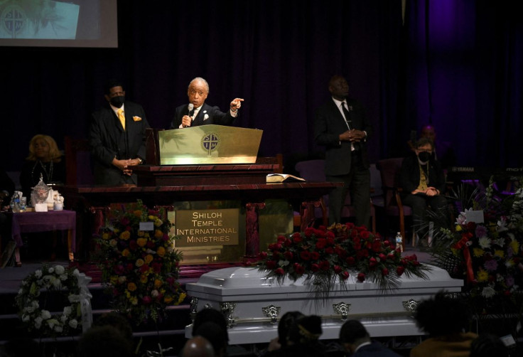 Rev. Al Sharpton gives the eulogy during a funeral for Amir Locke, a Black man who was shot and killed by Minneapolis police, at the Shiloh Temple International Ministries in Minneapolis, Minnesota, U.S., February 17, 2022.
