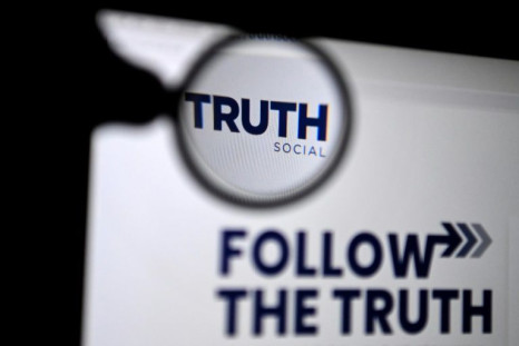 The logo of 'Truth Social' on a laptop screen