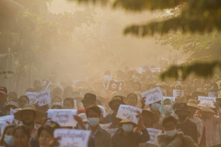 Protesters march against Myanmar's military coup in the northern Sagaing region
