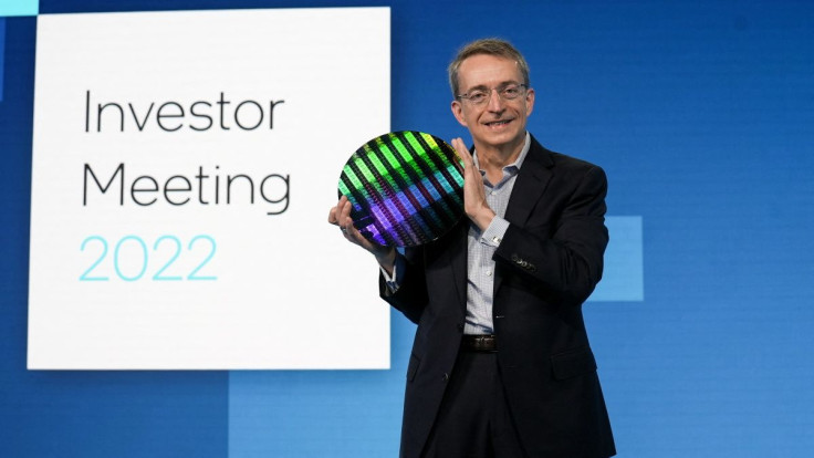 Intel CEO Pat Gelsinger holds a wafer as he speaks on stage at Intel's Investor Day, in San Francisco, California, U.S., February 17, 2022. Intel Corporation/Handout via REUTERS