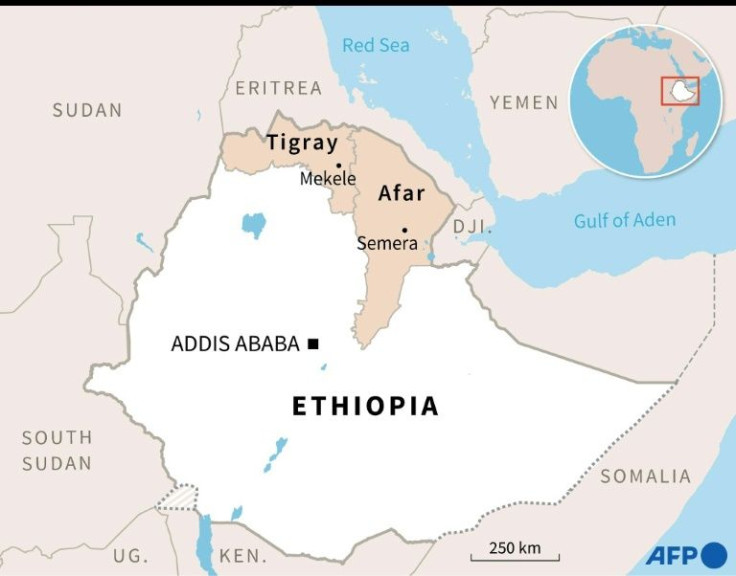 Map showing the Tigray and Afar regions of Ethiopia