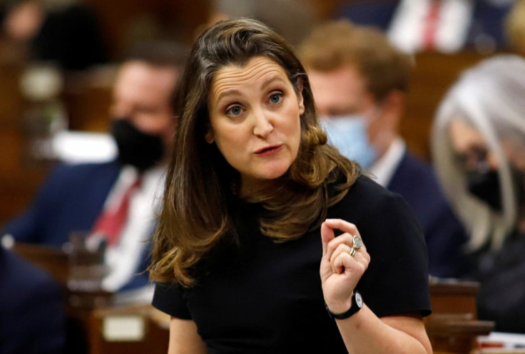 Canada's Deputy Prime Minister and Minister of Finance Chrystia Freeland speaks during Question Period in the House of Commons on Parliament Hill in Ottawa, Ontario, Canada, February 17, 2022.