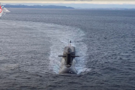 A Russian nuclear submarine sails during an exercises by nuclear forces