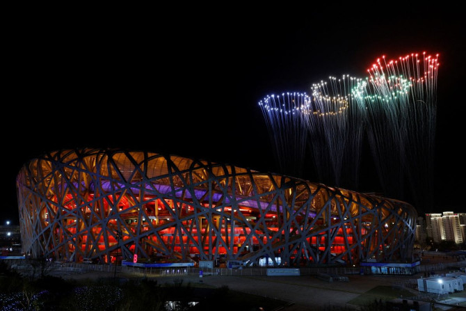 Fireworks explode over the National Stadium, also known as the Bird's Nest, at the end of the closing ceremony of the Beijing 2022 Winter Olympics, in Beijing, China February 20, 2022. 