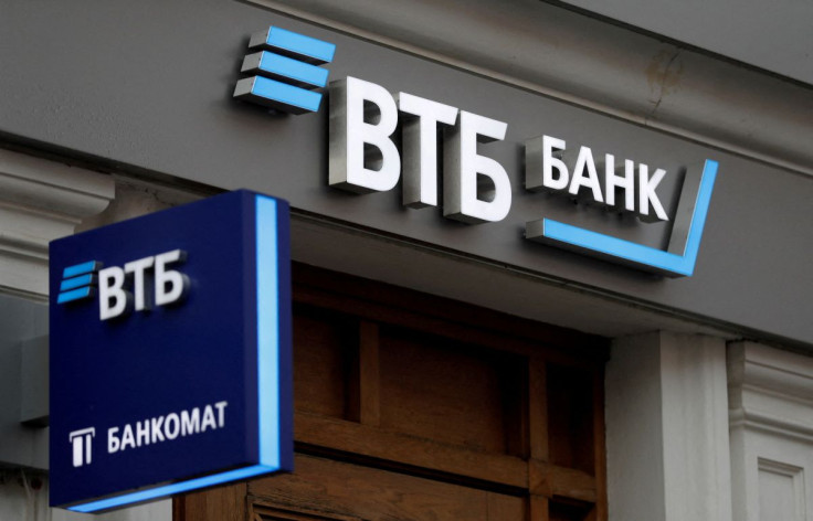 Logos are on display outside a branch of VTB bank in Moscow, Russia May 30, 2019.