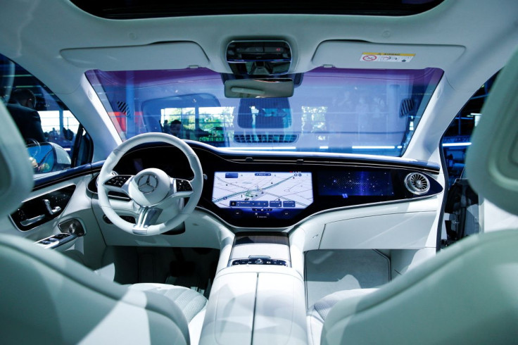 The interior of a Mercedes EQE is seen ahead of the Munich Motor Show IAA Mobility 2021 in Munich, Germany, September 5, 2021.