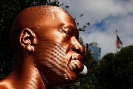 A sculpture of George Floyd is seen during the SEEINJUSTICE art exhibition, in New York, U.S. September 30, 2021. 