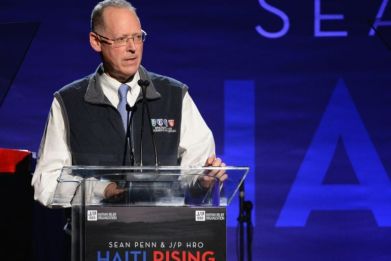 Physician and medical anthropologist Paul Farmer is seen addressing a Haiti fundraising event in Los Angeles on January 7, 2017