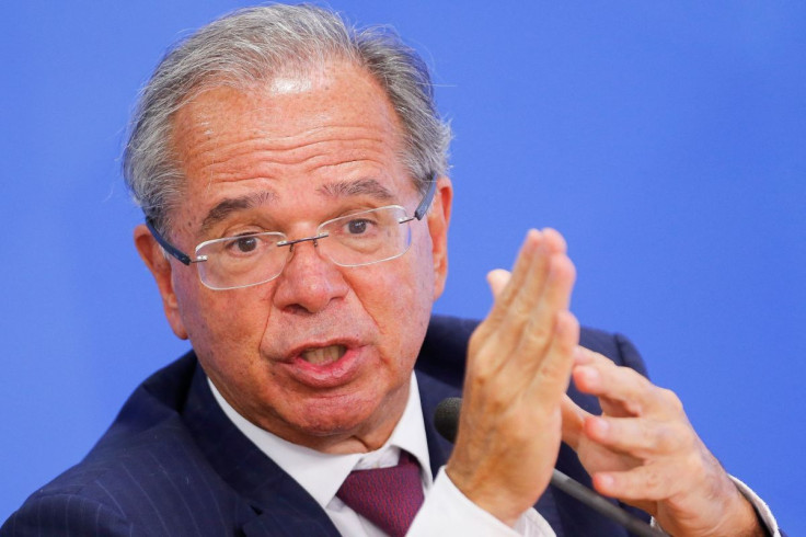 Brazil's Economy Minister Paulo Guedes addresses the media at the Planalto Palace in Brasilia, Brazil January 25, 2022.