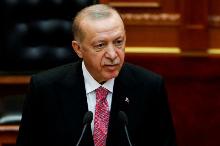 Turkish President Recep Tayyip Erdogan delivers his speech at the Albanian Parliament, in Tirana, Albania, January 17, 2022 
