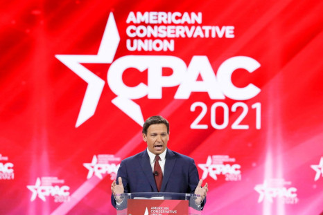 Florida Gov. Ron DeSantis speaks during the welcome segment of the Conservative Political Action Conference (CPAC) in Orlando, Florida, U.S. February 26, 2021. 
