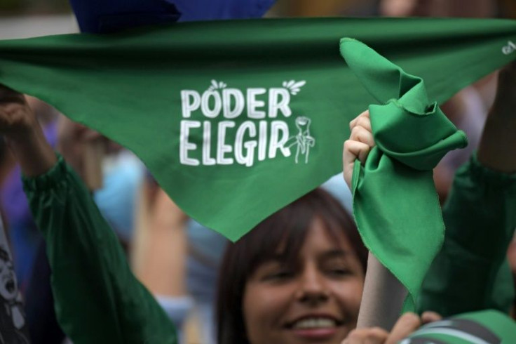 A woman demonstrates in favour of a woman's right to choose abortion ahead of the court ruling in Bogota, Colombia on February 21, 2022