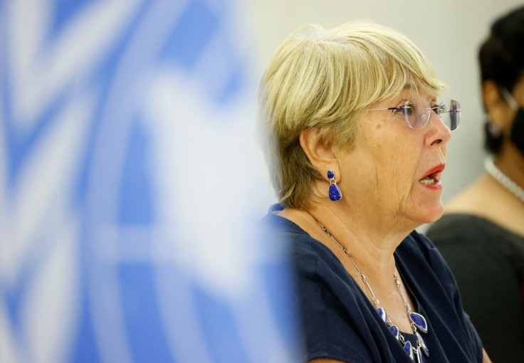 U.N. High Commissioner for Human Rights Michelle Bachelet attends a session of the Human Rights Council at the United Nations in Geneva, Switzerland, September 13, 2021. 