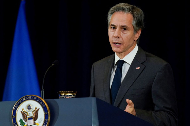 U.S. Secretary of State Antony Blinken speaks during a news conference with Ukraine's Foreign Minister Dmytro Kuleba at the State Department in Washington, U.S., February 22, 2022. Carolyn Kaster/Pool via REUTERS