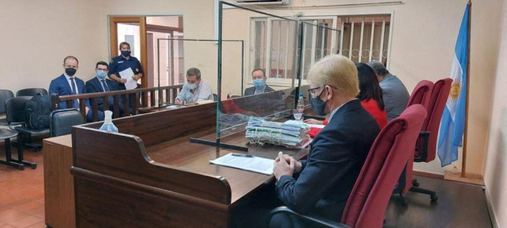 Roman Catholic Bishop Gustavo Zanchetta, accused of sexually abusing young men in northern Argentina, sits in court, in Oran, Argentina February 21, 2022.  Judiciary of Salta/Handout via REUTERS  