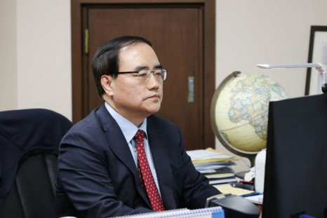 Kim Sung-han, a professor at Korea University and former Vice Foreign Minister, who leads the foreign policy and security team advising opposition presidential frontrunner Yoon Suk-yeol, attends an interview with Reuters, in Seoul, South Korea, February 2