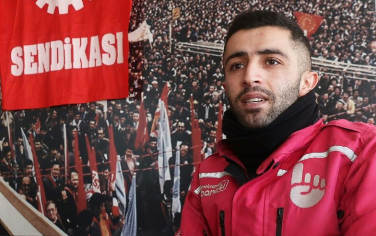 Striking motorcycle courier Ferhat Uyar says "we can't think or see ahead" due to rising prices