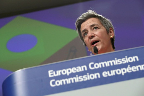 European Commission Vice President Margrethe Vestager presents the EU's action plan on synergies between civil, defence and space industries, during a news conference in Brussels, Belgium February 22, 2021. 