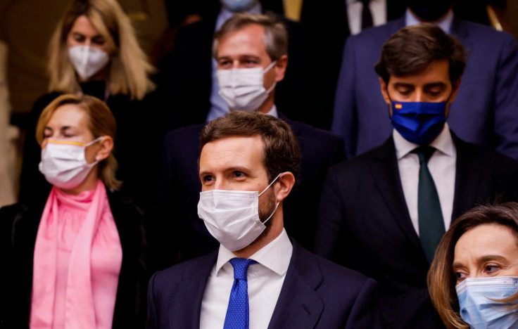 Pablo Casado, leader of Popular Party (PP) arrives for a session at the Parliament, in Madrid, Spain, Februray 23, 2022.