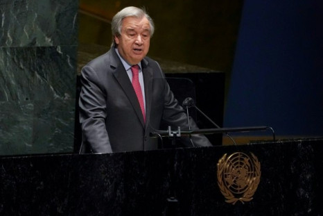 UN Secretary-General Antonio Guterres speaks at the General Assembly 58th plenary meeting in New York on February 23, 2022, on the Russia-Ukraine crisis