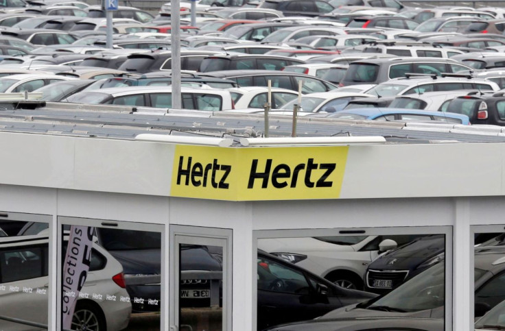 A logo of the American car rental company Hertz is seen at Bordeaux Airport in Merignac, Southwestern France, February 4, 2016.  