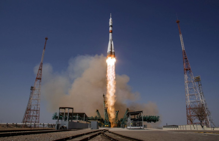 The Soyuz MS-18 spacecraft carrying the crew formed of Mark Vande Hei of NASA and cosmonauts Oleg Novitskiy and Pyotr Dubrov of Roscosmos blasts off to the International Space Station (ISS) from the launchpad at the Baikonur Cosmodrome, Kazakhstan April 9