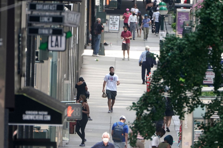 A man walks out of the Chrysler building in the Manhattan borough of New York City, New York, U.S., July 22, 2020.